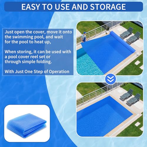 Evoio Solar Pool Covers, 12 x 24 Foot Solar Pool Blankets for Inground Above Ground Rectangular Swimming Pools, Heavy-Duty Floating Bubble Pool Hot Tub Spa Solar Covers Thermal Blanket (12 x 24 Ft)