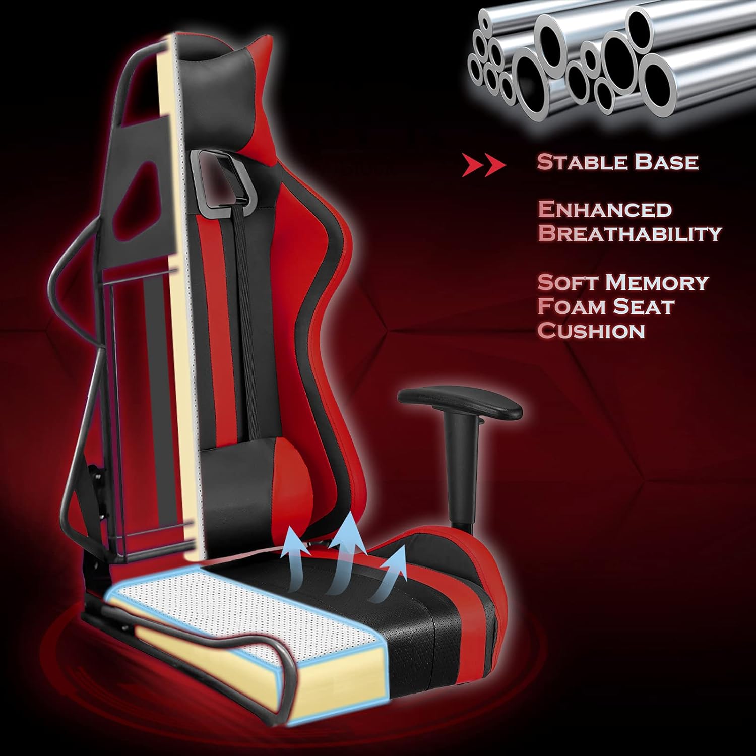 Soontrans Gaming Chair with Footrest,Ergonomic Office Chair,Computer Chair,Sillas Gamer Chair,Video Game Chairs with Backrest,Headrest and Lumbar Pillow for Adults(Black/Red)