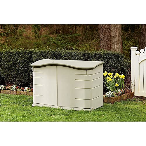 Rubbermaid Small Horizontal Resin Outdoor Storage Shed With Floor (4.5 x 3 Ft) Weather Resistant, Beige/Brown, Organization for Home/Backyard/Pool Chemicals/Toys/Garden Tools/Porch/Patio Cushions