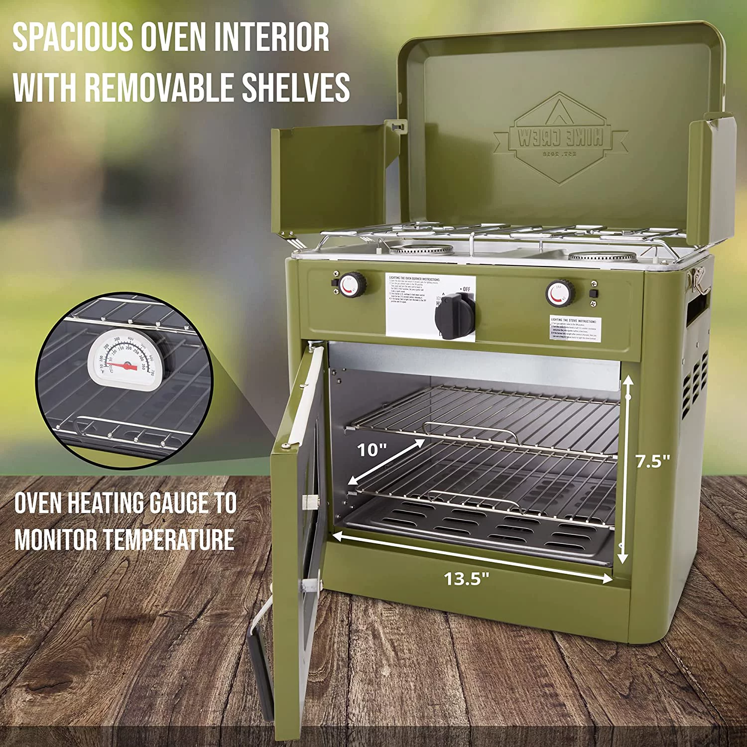 Hike Crew Outdoor Gas Camping Oven W/Carry Bag, 2 Burner Portable Propane-Powered Stove