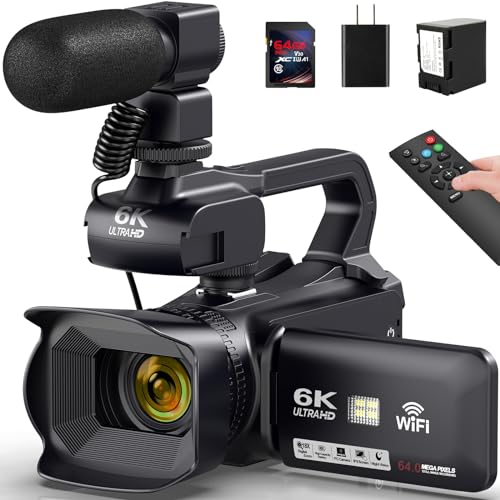 6K Camcorder Video Camera 64MP 18X Digital Zoom IR Night Vision Vlogging Camera for YouTube 4.0" Touch Screen Digital Camera with WiFi, Microphone, Remote Control, Charger, Stabilizer and 64G SD Card