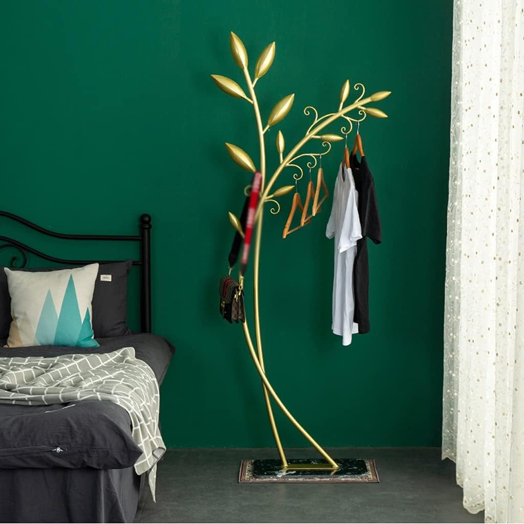 Household Floor-Standing Tree-Shaped Coat Shelf Modern Art Metal Hanger Bedroom Living Room Entrance Corner Coat Stand Wooden Coat Rack Standing Metal Coat Rack (Colo