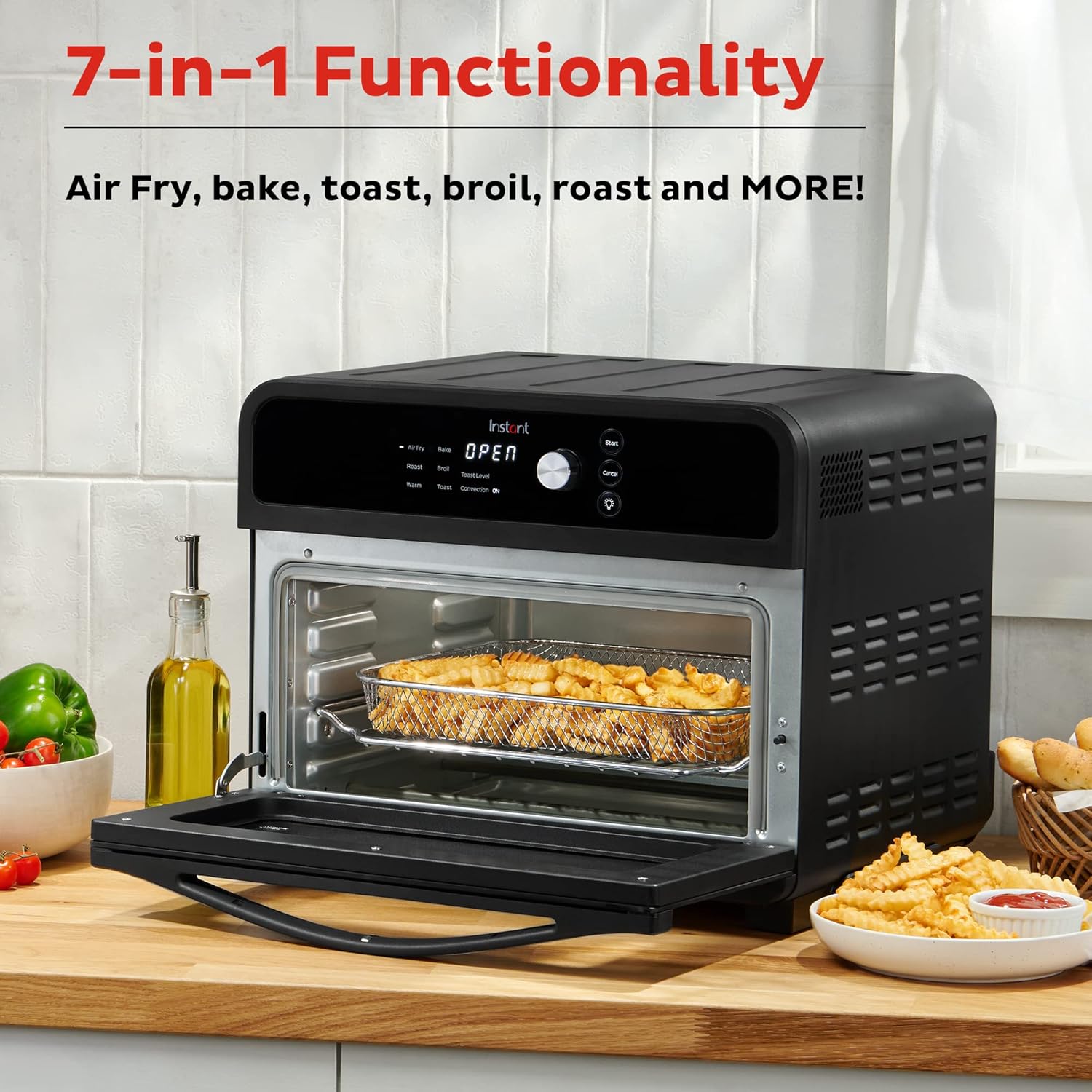 Instant Omni 19QT/18L Toaster Oven Air Fryer, 7-in-1 Functions, Fits 12" Pizza, Crisps, Broils, Bakes, Roasts, Toasts, Warms, Convection, 100+ In-App Recipes, from the Makers of Instant Pot, Black