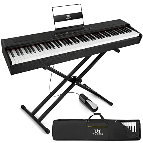 MUSTAR Digital Piano 88 Key Weighted Keyboard Hammer Action, MDP-1200 Weighted Keyboard with Stand, Full Size Electric Piano Keyboard 88 Keys with for Beginners, Portable Case, Sustain Pedal, Black