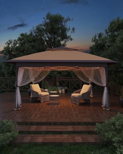 11x11 Pop Up Gazebo Tent with Mosquito Netting, Outdoor Canopy Shelter Easy Setup, Water & UV Resistant - Khaki