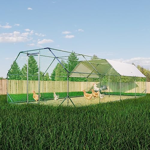 Large Metal Chicken Coop Run with Cover,13 x 10 x 6.4 FT Walk-in Poultry Cage Run with Lockable Doors,Chicken Pen for Outdoor, Backyard, and Farm,Suitable for Chickens and Other Poultry