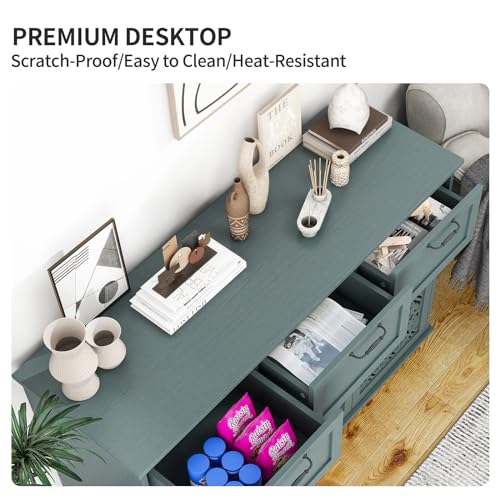 Sideboard Buffet Cabinet with Storage - Accent Storage Cabinet American Furniture, Modern 2 Door 3 Drawer Cabinet, Farmhouse Wood Credenza for Living Room, Bedroom, Dining Room (Blue)