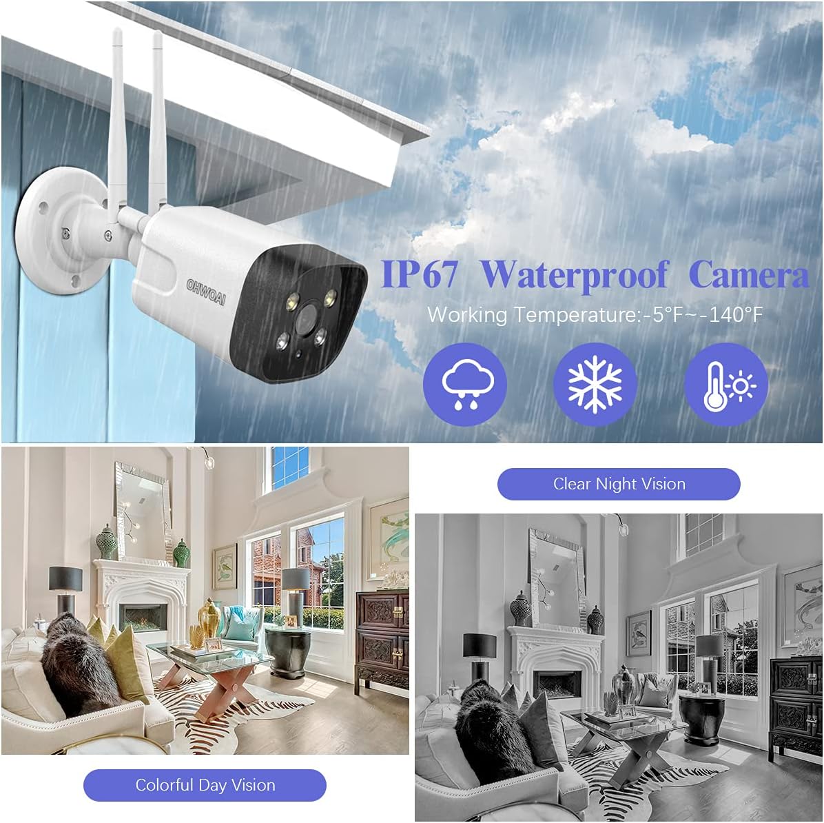 【3K 5.0mp&60 Days Storage】Wireless Security Camera System,8Pcs 5.0MP CCTV Home Wi-Fi IP Cameras,8 Channel NVR,OHWOAI HD Surveillance Video Dual Antennas System,AI Detection,Two-way Audio,4TB HDD,IP67
