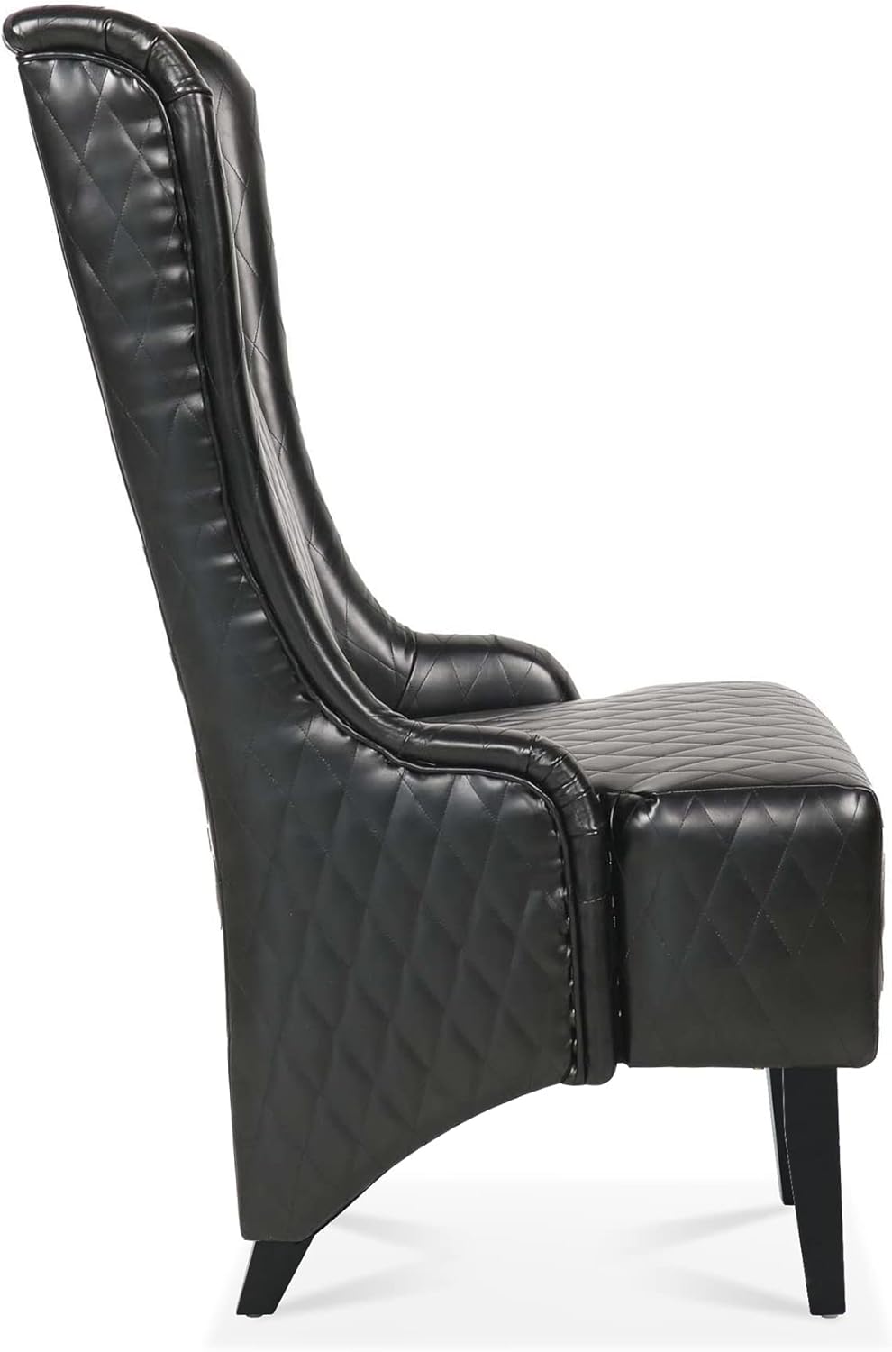 23.03" Wide Faux Leather High-Back Accent Chair, Comfy High Wingback Chair, Living Room Chair with Soft Padded & Wooden Legs, Modern Side Chair for Living Room, Bedroom, Black