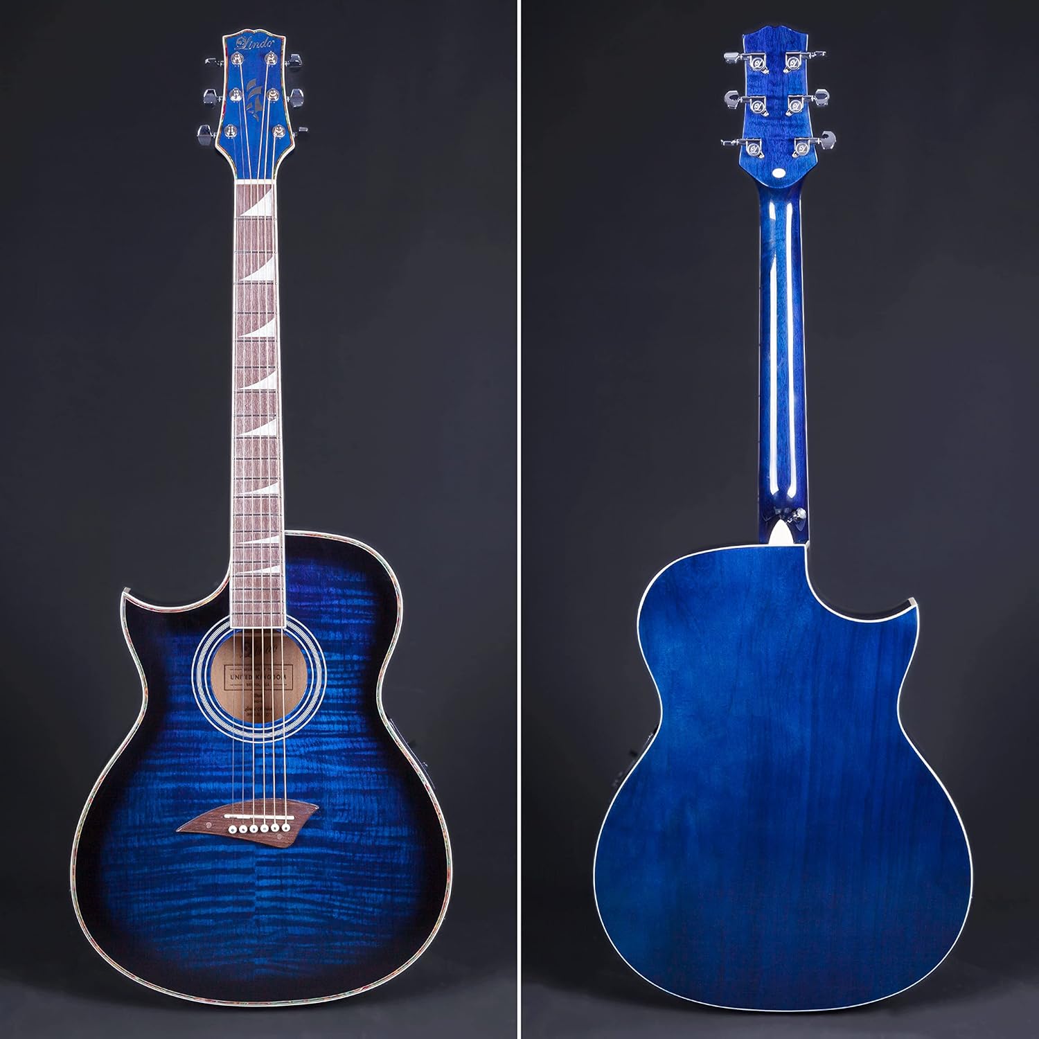 Lindo Left Handed ORG SL Slim Blue Electro Acoustic Guitar with Preamp and LCD Tuner