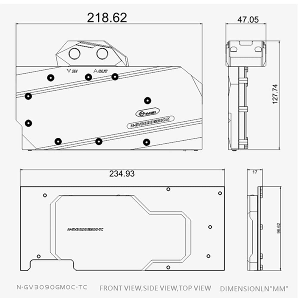 GPU Water Block Graphics Card Water Cooling Block for Gigabyte RTX3080/3090 Gaming OC Backplane Water Cooling GPU Card/Copper Radiator N-GV3090GMOC-TC