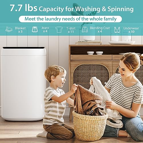 Giantex Portable Washing Machine, 7.7lbs Capacity Compact Washer with Drain Pump, 0.78 Cu.ft Laundry Washer with 10 Wash Program, 3 Water Level, LED Display, All-in-One Washer Spinner Combo