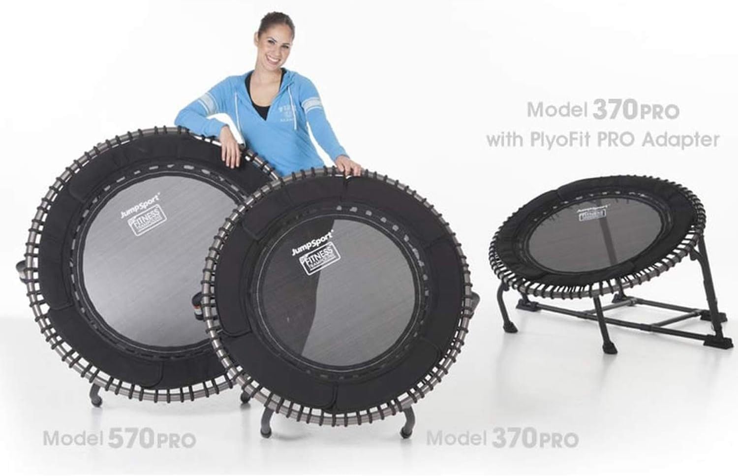 JumpSport 350 PRO Indoor Heavy Duty Lightweight 39-Inch Fitness Rebounder Trampoline with Sporty Steel Handle Bar Accessory for Workouts, Black