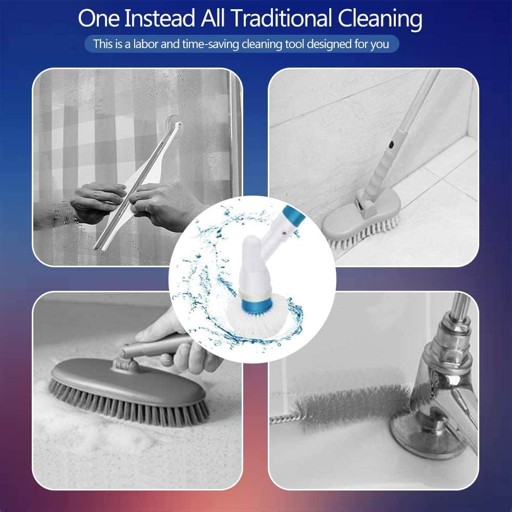 Getace Electric Spin Scrubber,360 Cordless Power Bathroom Scrubber,Super Power Surface Cleaner with 3 Replaceable Brush Heads,Extension Handle for Tub,Tile, Floor, Wall,Shower, Bathtub, and Kitchen