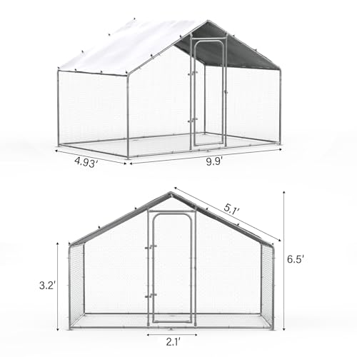 Chicken Coop Large Metal Chicken Run for Yard Walk-in Heavy Duty Chicken Pen with Waterproof and Anti-UV Cover Poultry Cage for Outdoor