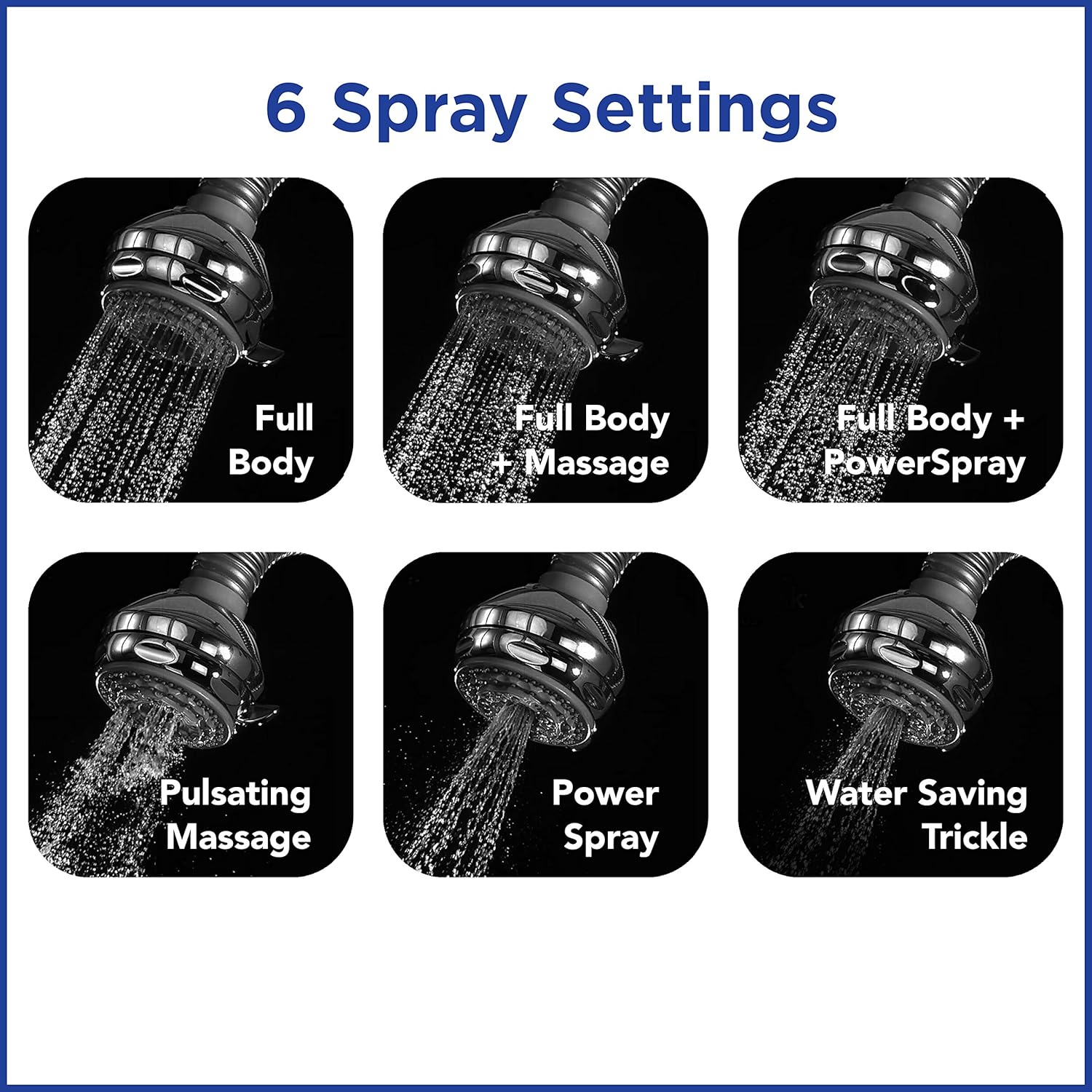 Waterpik Flexible Neck Best Adjustable Shower Head for All Heights 6 Mode, 1.8 GPM, Chrome NSL-603E Pack of 2
