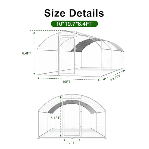 Large Metal Chicken Coop Walk-in Poultry Cage Chicken Run Pen Dog Kennel with Waterproof and Anti-Ultraviolet Cover for Outdoor Farm Use(9.8' L x 19.7' W x 6.4' H)