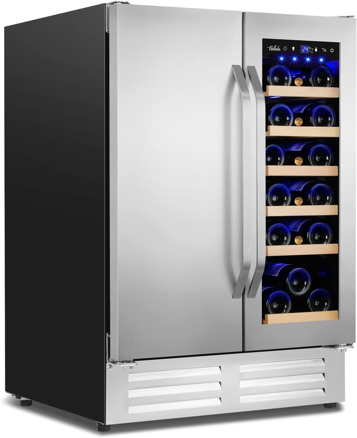 Outdoor Wine and Beverage Refrigerator,24 Inch Dual Zone Wine Beverage Cooler, Built-in/Freestanding Beer and Wine Fridge with a Powerful Compressor, 20 Bottles and 88 Cans Capacity
