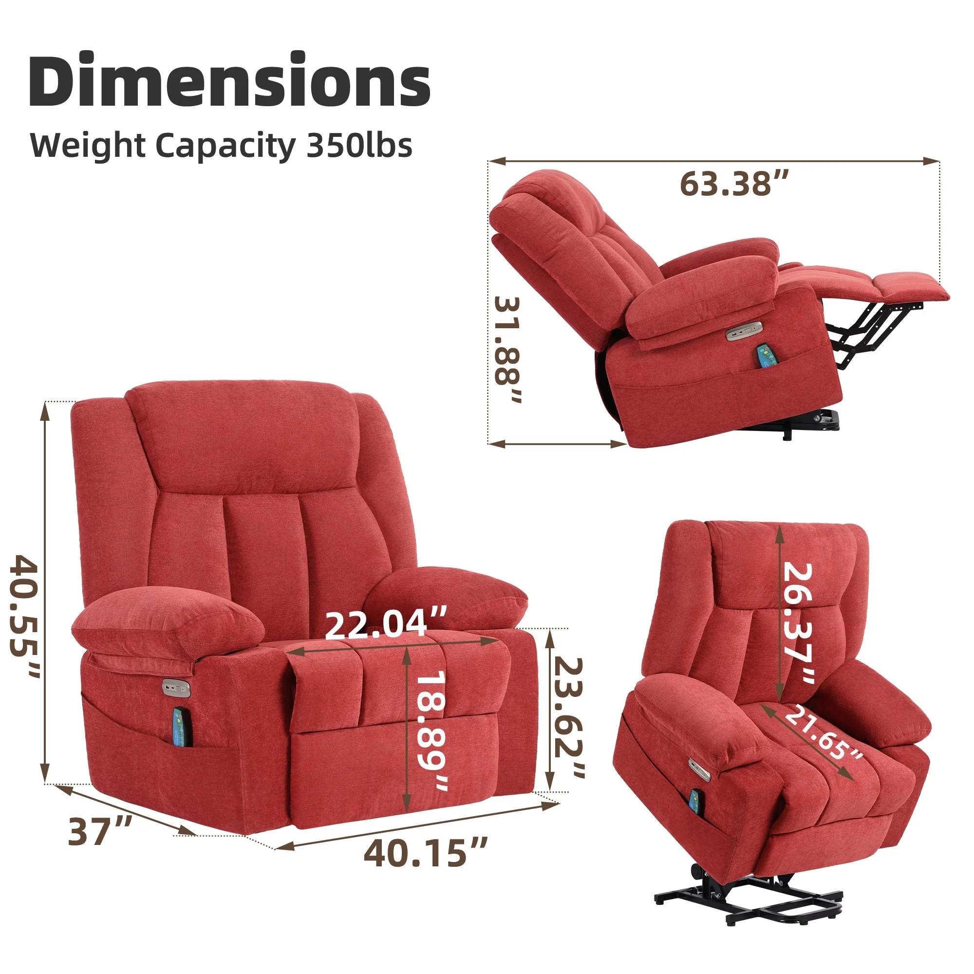 XINMICS Power Lift Recliner Chair for Elderly, Red