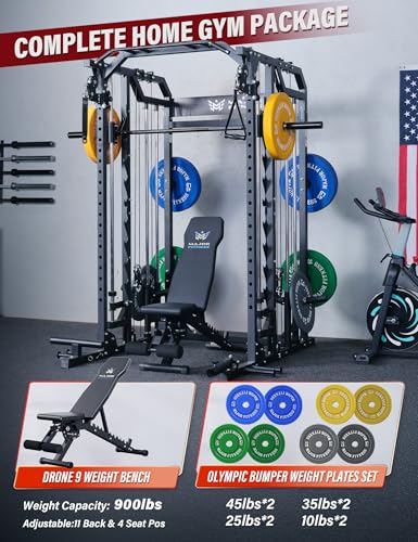 Major Fitness Drone2 Advanced Training Smith Machines– All-in-One Home Gym Squat Rack with Aluminum Pulley Set , Weight Bar, Dual LAT Pull-Down Systems & Cable Crossover Machine for Full-Body Workouts