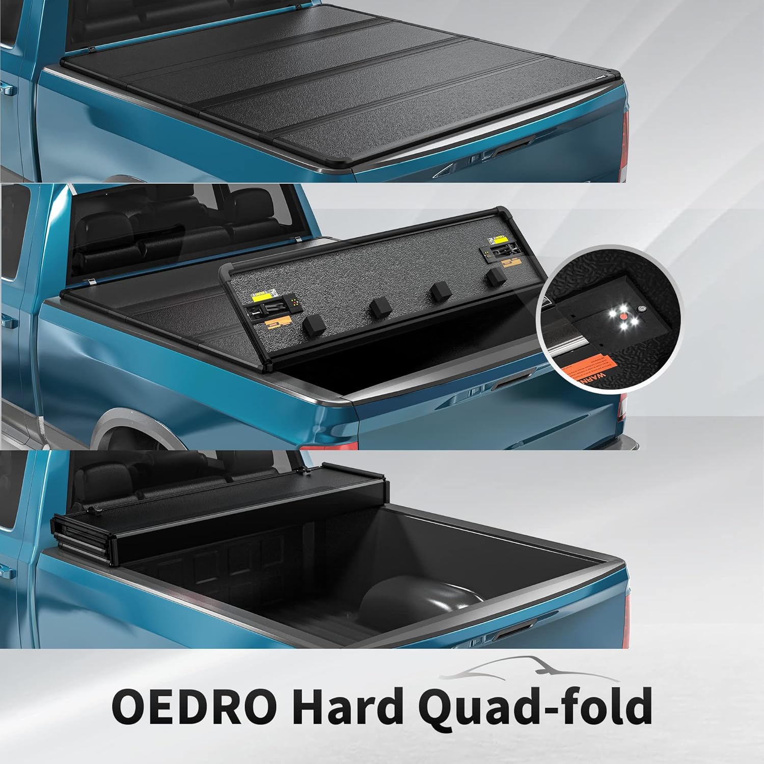 oEdRo Hard Quad-fold Truck Bed Tonneau Cover Compatible with 2015-2022 Ford F150 F-150 (Excl. Raptor Series), Styleside 6.5 Ft Bed