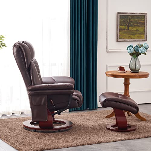 MCombo Swivel Recliners with Ottoman, Vibration Massage TV Chairs with Side Pocket, Faux Leather Ergonomic Lounge Chair for Living Room Bedroom 4734 (Grey)