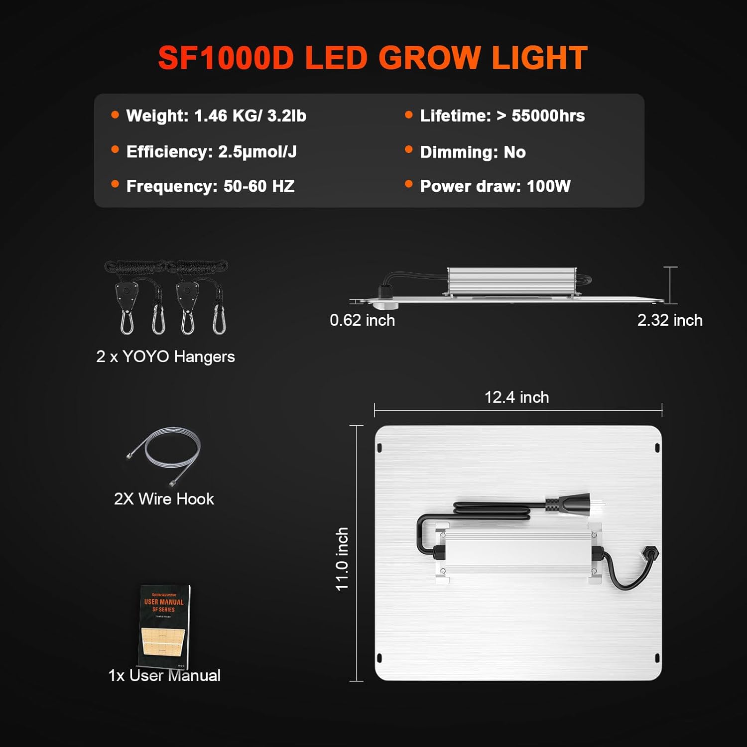 Spider Farmer SF1000D LED Grow Lights with Samsung LM301B Diodes Full Spectrum Grow Light and SUPP-UV30 LED Grow Light, UV Supplemental Light for Indoor Plants,2X2, 3X3, 4X4 Grow Tents