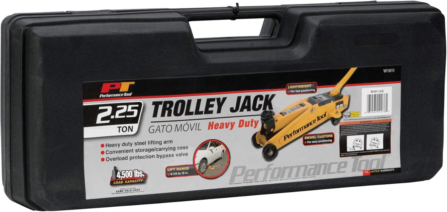 Performance Tool W1611 2.25 Ton (4,500 lbs.) Capacity Trolley Jack with Case