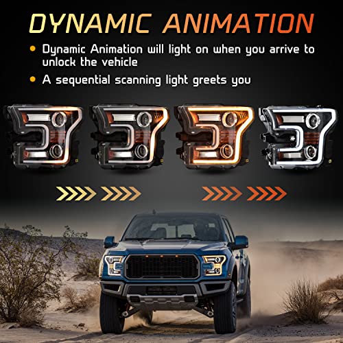KEWISAUTO Full LED Headlights for F150 2015 2016 2017, DOT Approved LED Projector Head Lamps with Switchback DRL Dynamic Animation Sequential Turn Signal for Ford F-150 2015-2017 - 2PCS