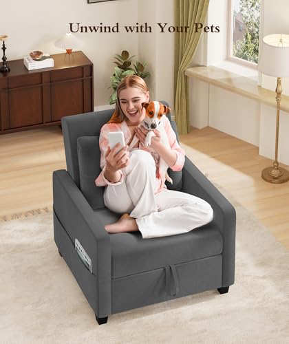 Sleeper Sofa Chair, 3 in 1 Convertible Sleeper Chair with Adjustable Backrest, 32" Pull Out Couch Bed 400lbs Support, Comfy Velvet Small Sofa Bed for Small Space with Pillow & 2 Pockets, Blue