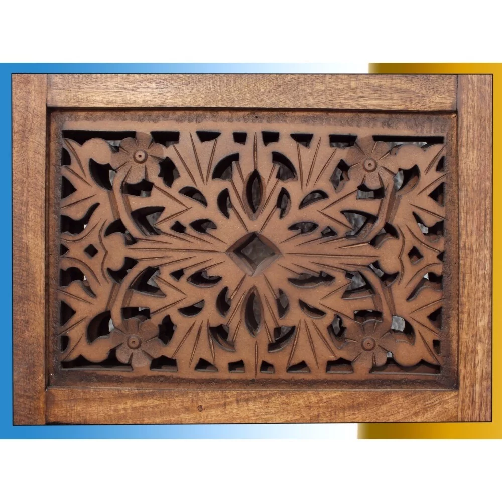 The Urban Port Foldable 4 Panel Mango Wood Room Divider, Brown