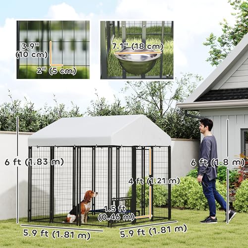 PawHut 4.6' x 4.6' x 5' Dog Kennel Outside, Welded Wire Outdoor Dog Kennel Run with Waterproof & UV Resistant Cover, for S&M Breeds, Chickens, Ducks, Black