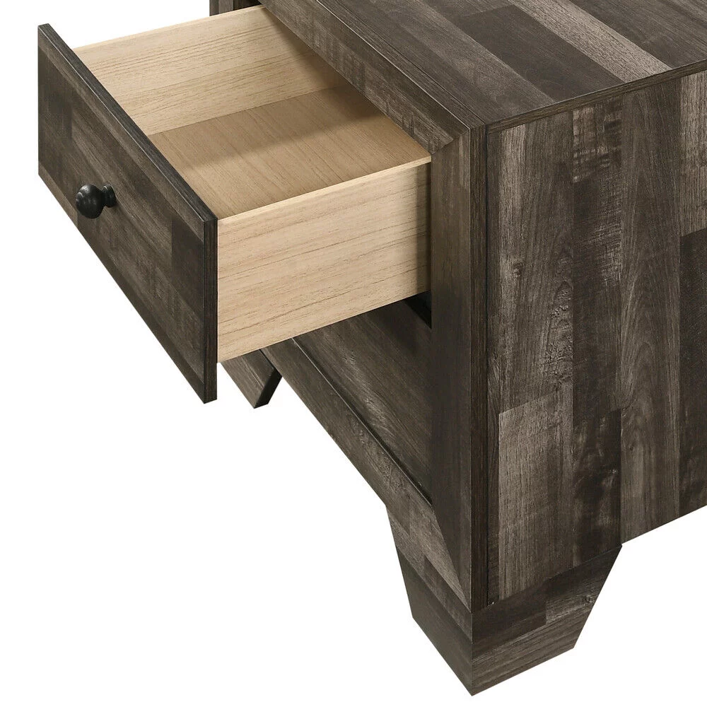 Rustic Brown Finish 6pc King Size Platform Bedroom Set Bed Dresser Mirror Nightstands Chest