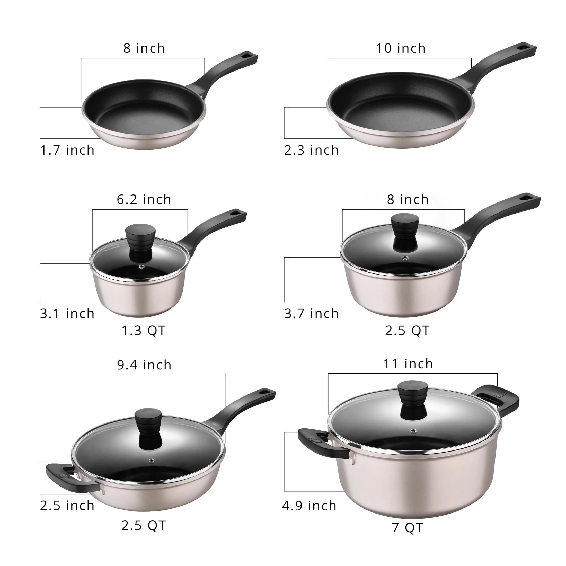 Retro by Bergner - 10 Pc Non Stick Cast Aluminum Pots and Pans Cookware Set, 10 Pieces, Champagne