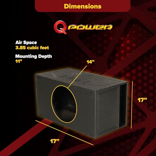 Q Power Q Bomb Series 15 Inch Ported Car Subwoofer Sub Box Enclosure with Single Vented Chamber Design and Black Bed Rhino Liner Spray Finish, Black