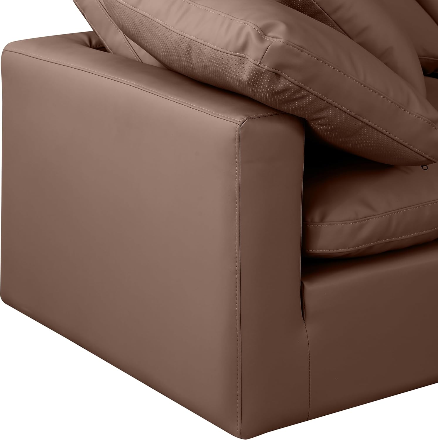 Meridian Furniture Indulge Collection Modern | Contemporary Sectional with Soft Durable Vegan Leather, Fiber-Filled Cushions, Modular, 140" W x 105" D x 32" H, Brown