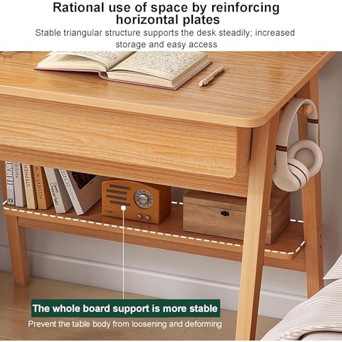 Home Office Writing Desk with Drawers, Modern Wood Table with Storage Shelves & Hooks, Computer Workstation Study Desk Writing Table Simple Zero Assembly without Chair(31.5inch/80cm, Walnut)