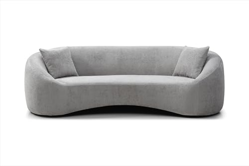 Minimalist Curved Sofa, 3 Seater, Chenille Velvet Fabric Upholstered Sofa, Tight Curved Back Velvet Cloud Couch for Living Room Apartment Office (Light Gray)