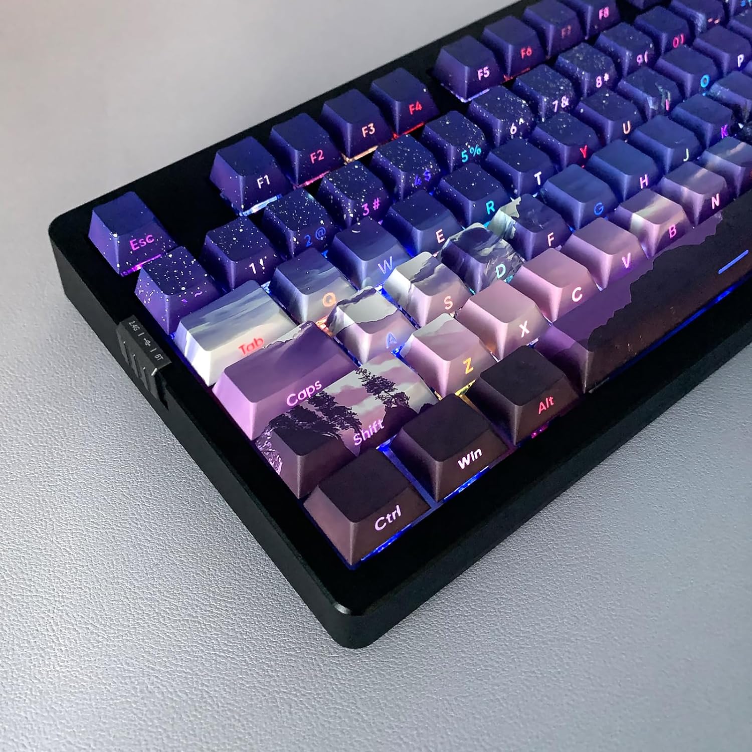 JSJT PBT Keycaps-Side Printed Keycap Set Double Shot Shine Through Custom Keycaps Cherry Profile Gradient Purple