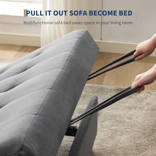 GarveeHome 3 in 1 Convertible Sleeper Sofa Bed, Corduroy Futon Couches with Pull-Out Bed, Adjustable Backrest, Charging Port & Side Pockets, Modern Upholstered Sofa for Living Room, Guest Room
