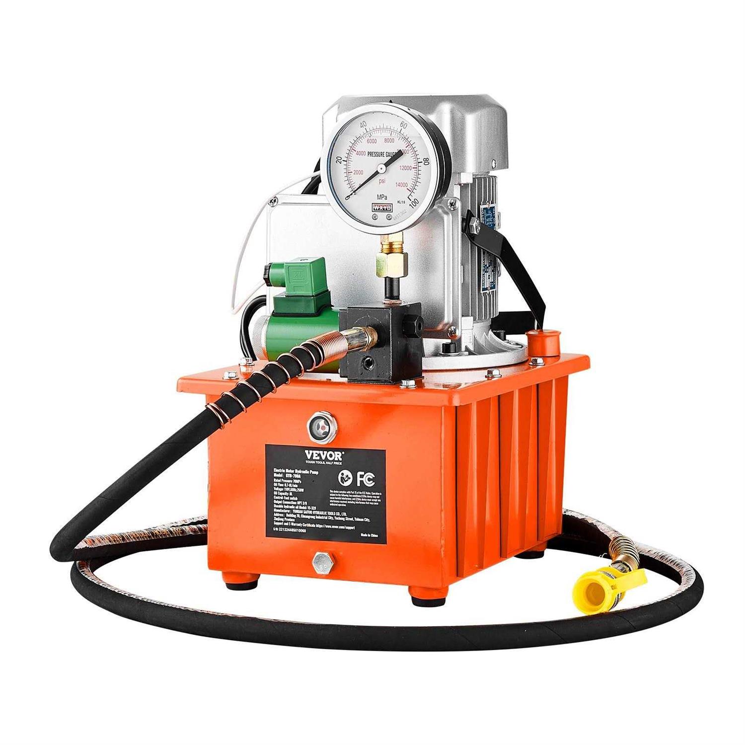VEVOR Electric Hydraulic Pump 10000 PSI 750W 110V 488 in³/8L Capacity Single Acting Solenoid Valve Electric Driven Hydraulic Pump Power Pack Unit - Shop Hardware Tools Online Store