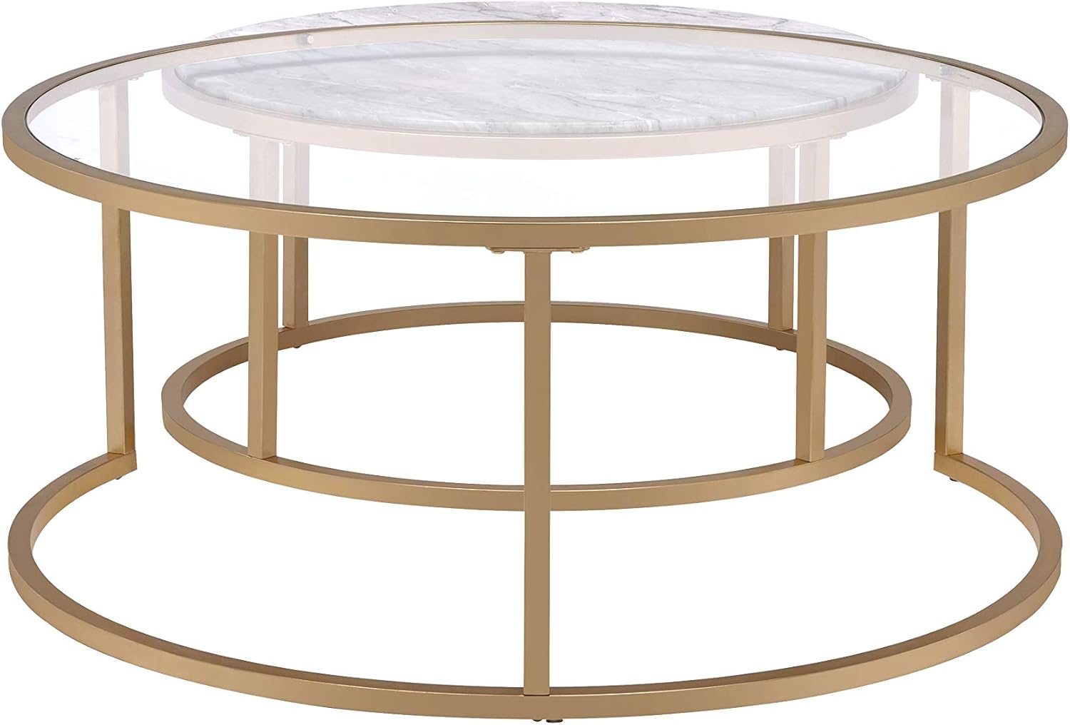 Knocbel Modern Nesting Coffee Table Set of 2 for Living Room, Faux Marble & Clear Glass Top, Metal Frame, Gold Finish (Faux Marble and Gold)