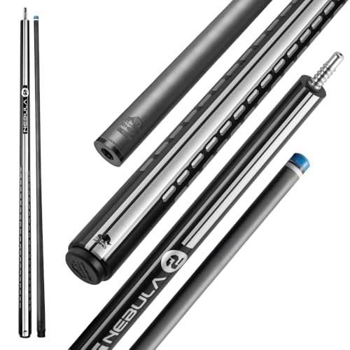 RHINO Nebula 2 Pool Cue - 100% Carbon Fiber Shaft & Composite Butt. Time Crystal Tip, Pro Taper Design, 12.4 mm,12.8 mm. 3/8-8 Joint, 3D Friction Grip. Low Deflection Pool Cue