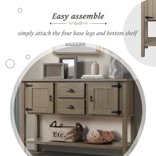 48'' Sideboard Buffet with Storage, Entryway Table with Storage, with 2 Drawers 2 Cabinets and Lower Shelf, Wooden Coffee Bar Cabinet Buffet for Kitchen Dining Room (Antique White)