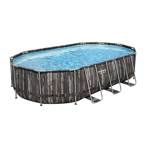 Bestway Power Steel 16' x 10' x 42" Rectangular Metal Frame Above Ground Swimming Pool Set with 1000 GPH Filter Pump, Ladder, and Pool Cover