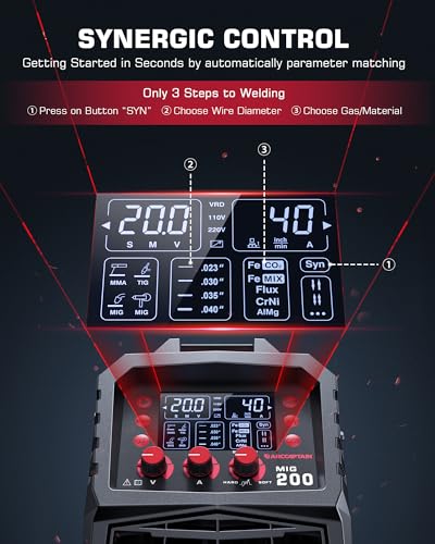 ARCCAPTAIN MIG Welder, 200Amp 6 in 1 Gas MIG/Gasless Flux Core MIG/Stick/Lift TIG/Spot welding/Spool Gun 110V/220V Aluminum Multi Process Welding Machine with LED Digital Display, Burn Back Adjustment