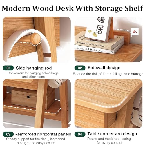 Home Office Writing Desk with Drawers, Modern Wood Table with Storage Shelves & Hooks, Computer Workstation Study Desk Writing Table Simple Zero Assembly without Chair(31.5inch/80cm, Walnut)