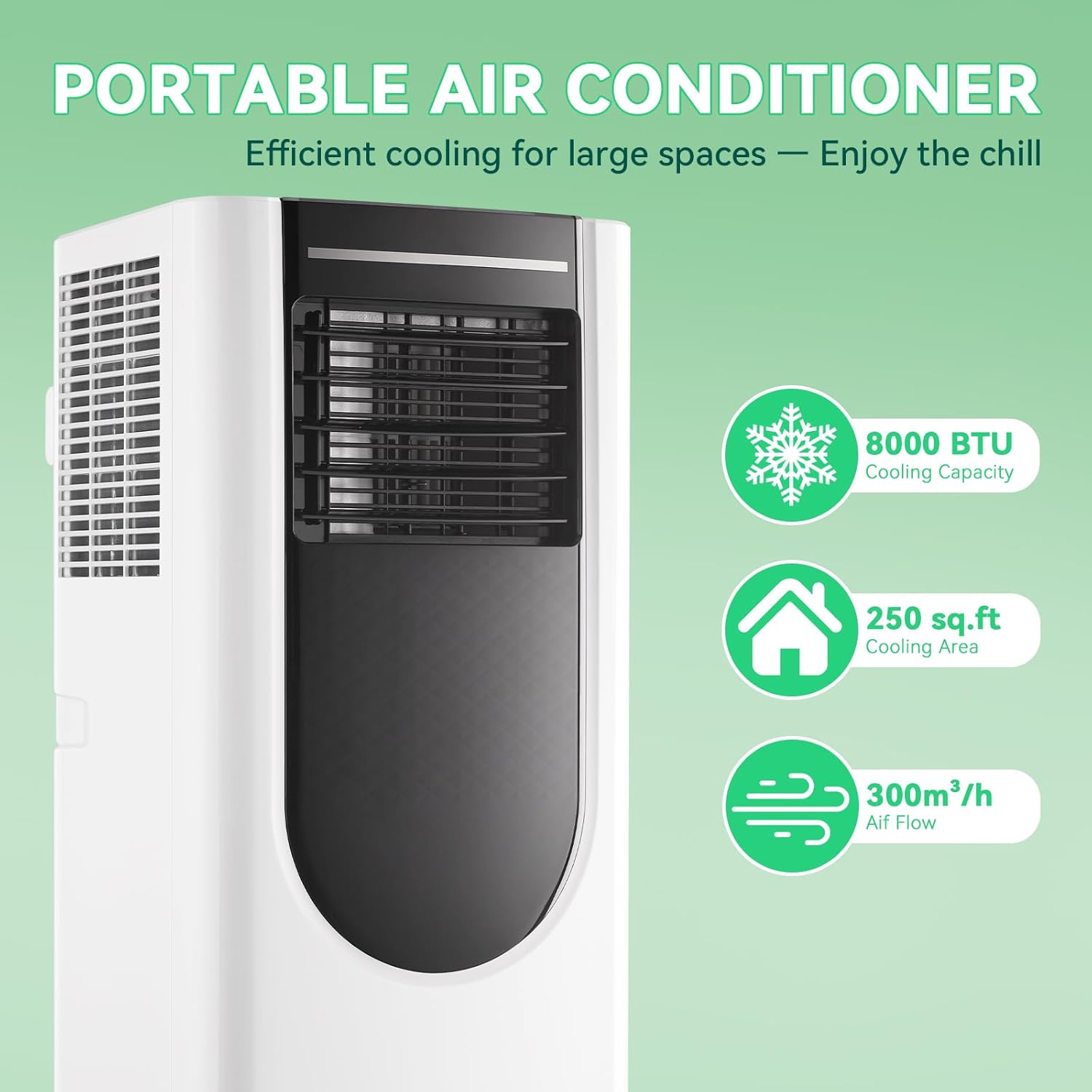 WANAI Portable Air Conditioner 8,000 BTU ASHARE(5,000 BTU SACC), Portable AC Cool Rooms up to 250 Sq.Ft, 3-in-1 AC Unit with Remote Control&24H Timer, Window Kit Included