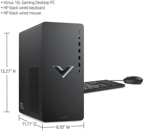 HP Victus 15L Gaming Desktop PC, AMD Ryzen 5 5600G, AMD RX6400 Graphics, 64GB RAM, 2TB SSD, Mica Silver, Windows 11 Home + Mazepoly Accessories