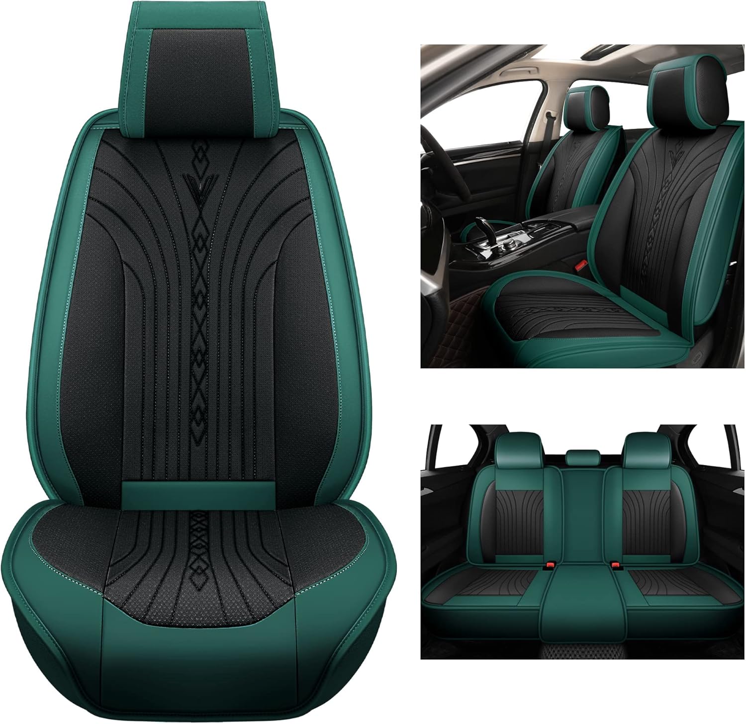 YUHCS Leather Car Seat Covers, 2 PCS Front Seat Covers, Breathable Automotive Seat Covers for Cars SUV Pickup Truck, Universal Waterproof Car Seat Cover Vehicle Cushion Cover, Black